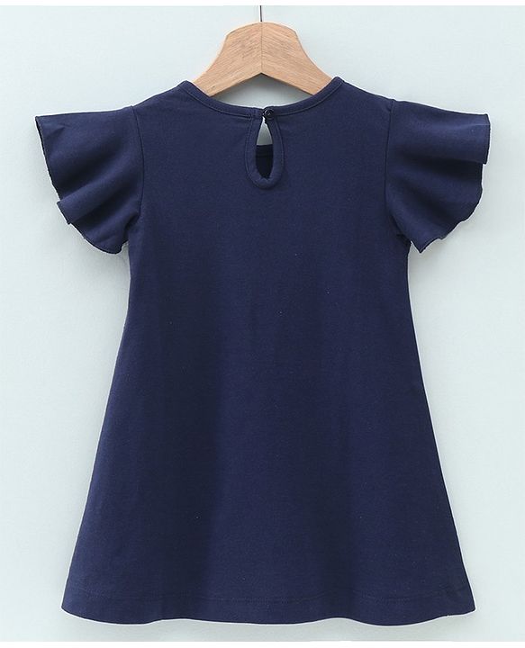 Babyhug Half Sleeves Night Gown Fairy Print - Navy Blue
