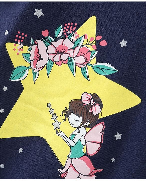 Babyhug Half Sleeves Night Gown Fairy Print - Navy Blue