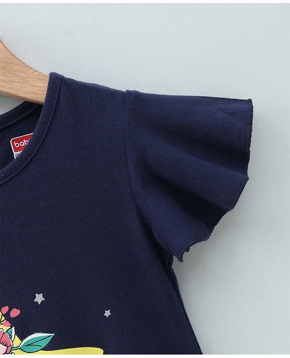 Babyhug Half Sleeves Night Gown Fairy Print - Navy Blue