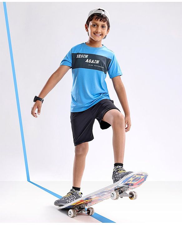 Pine Active Half Sleeves Quick Dry T-shirt with HD Print - Aqua Blue