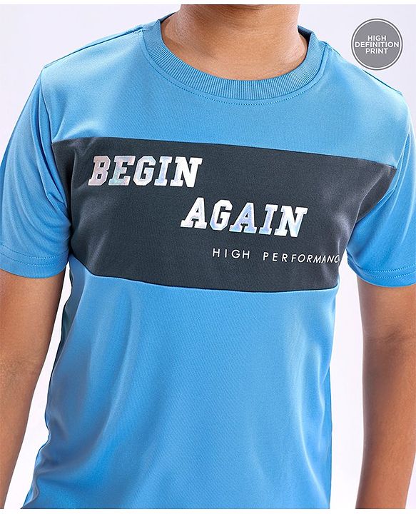Pine Active Half Sleeves Quick Dry T-shirt with HD Print - Aqua Blue