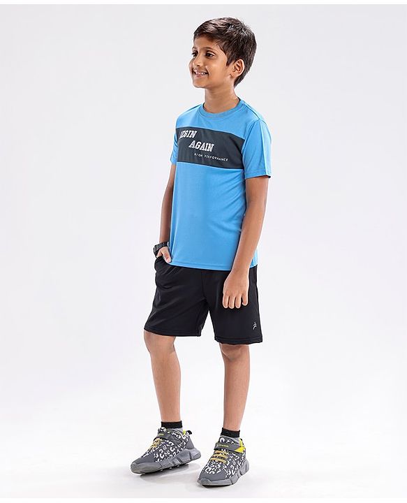 Pine Active Half Sleeves Quick Dry T-shirt with HD Print - Aqua Blue