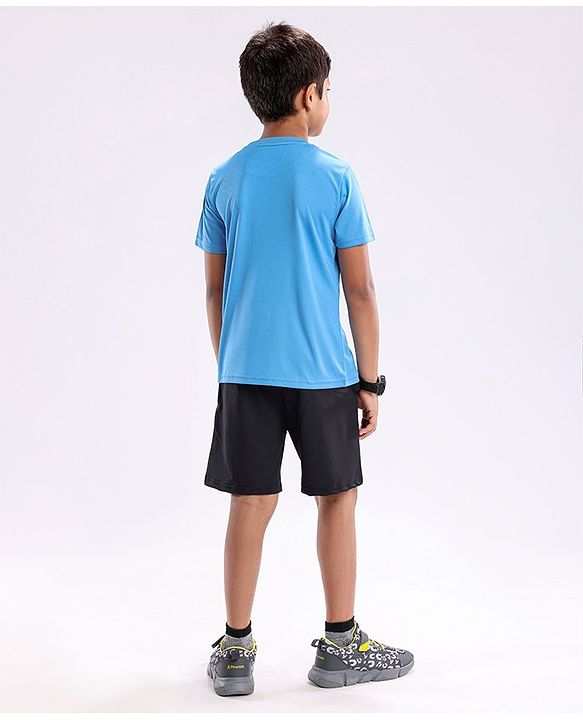 Pine Active Half Sleeves Quick Dry T-shirt with HD Print - Aqua Blue
