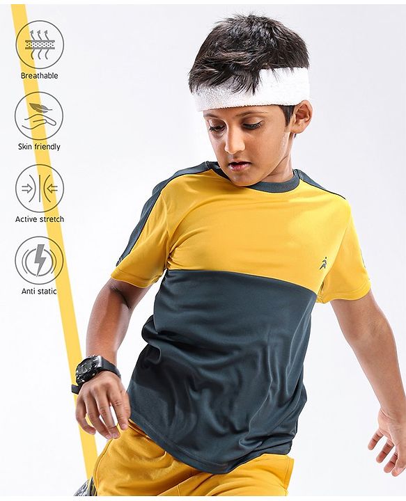 Pine Active Half Sleeves Tape Solid T-shirt - Yellow