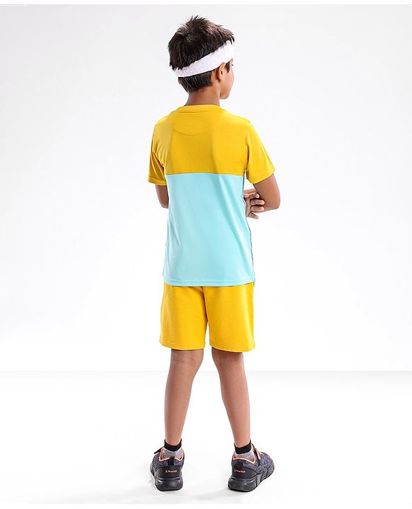 Pine Active Half Sleeves Quick Dry T-shirt with HD Text Print - Yellow Blue