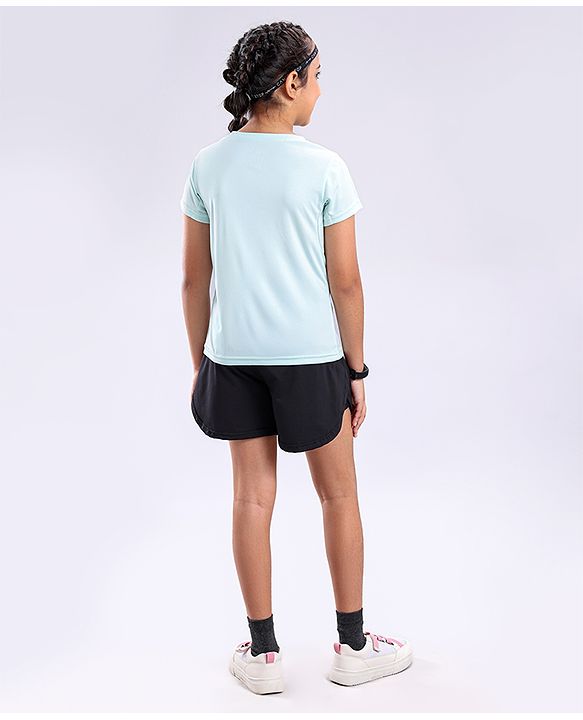Pine Active Skin Friendly & Breathable Half Sleeves T-shirt with Foil Text Print - Aqua Blue