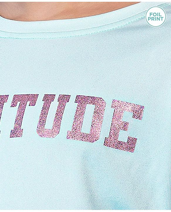Pine Active Skin Friendly & Breathable Half Sleeves T-shirt with Foil Text Print - Aqua Blue