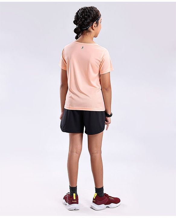 Pine Active Skin Friendly & Breathable Half Sleeves Text Print Top Text Print - Peach