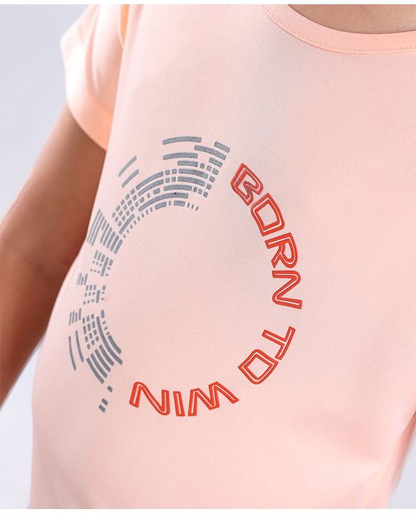 Pine Active Skin Friendly & Breathable Half Sleeves Text Print Top Text Print - Peach