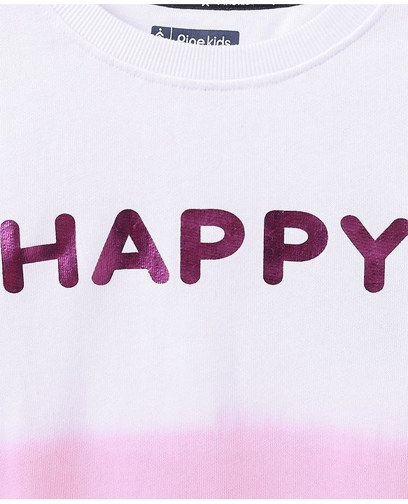 Pine Kids Full Sleeves Sweatshirt Happy Print - Pink