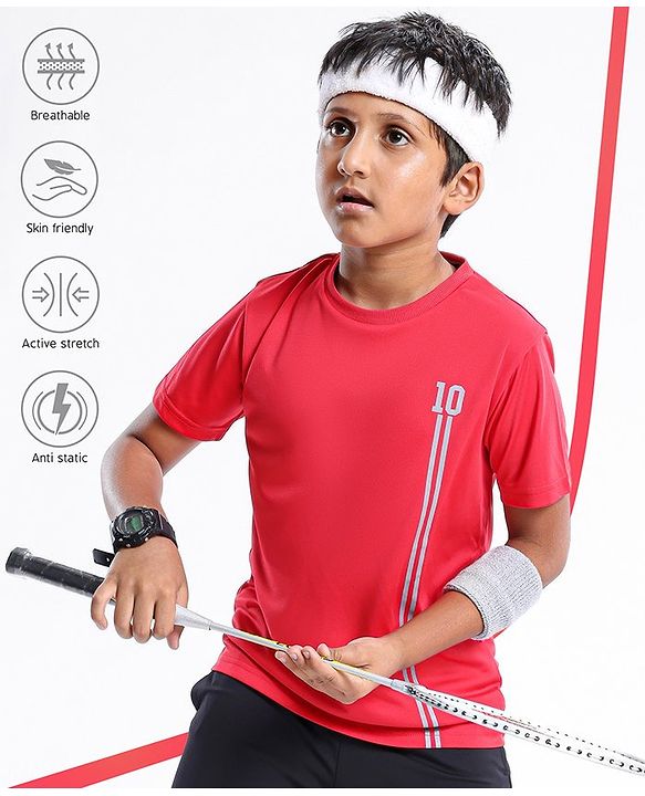 Pine Active Half Sleeves Numeric Print T Shirt - Red