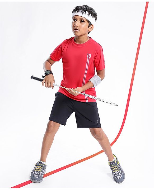 Pine Active Half Sleeves Numeric Print T Shirt - Red