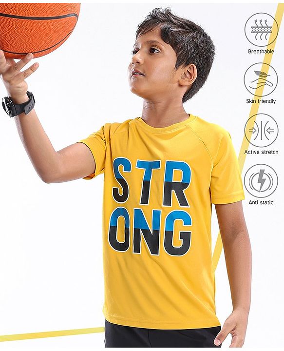 Pine Active Skin Friendly & Breathable Half Sleeves Printed T Shirt - Yellow
