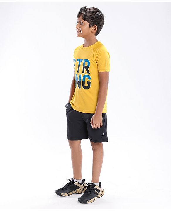 Pine Active Skin Friendly & Breathable Half Sleeves Printed T Shirt - Yellow