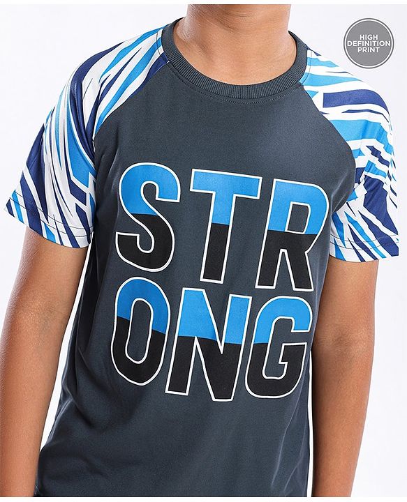 Pine Active Half Sleeves Quick Dry T-shirt with Text Print - Blue