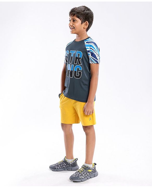 Pine Active Half Sleeves Quick Dry T-shirt with Text Print - Blue