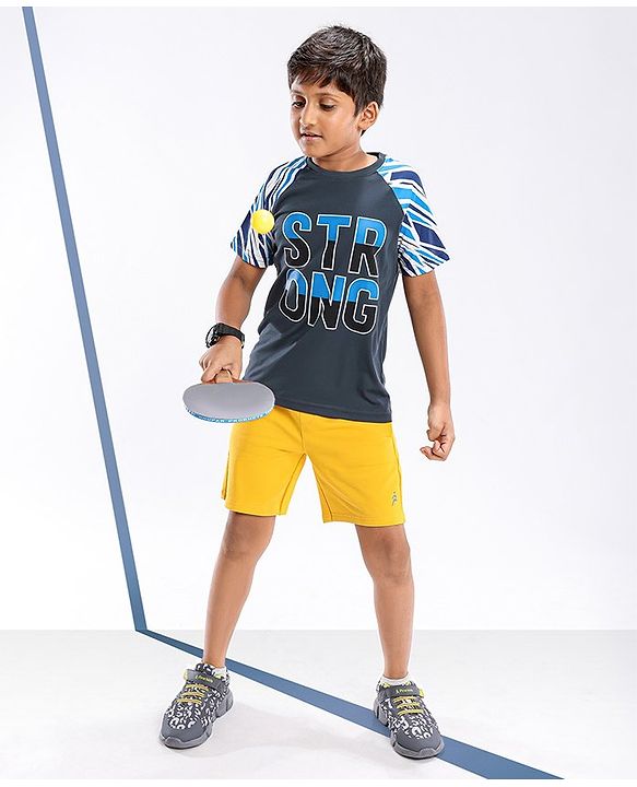 Pine Active Half Sleeves Quick Dry T-shirt with Text Print - Blue