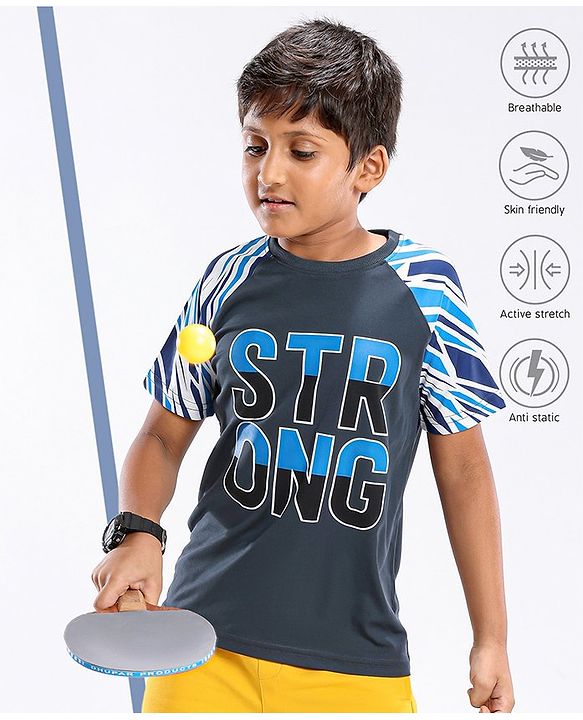 Pine Active Half Sleeves Quick Dry T-shirt with Text Print - Blue