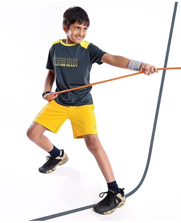 Pine Active Half Sleeves Text Print T Shirt -  Black Yellow
