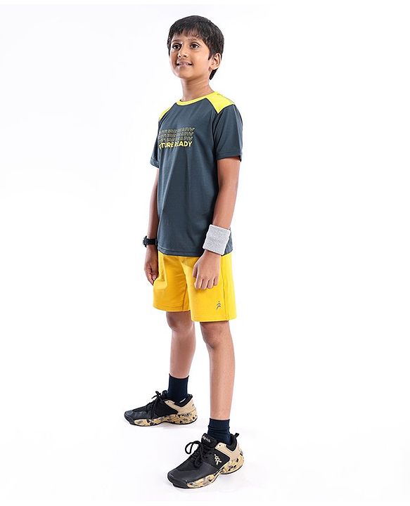 Pine Active Half Sleeves Text Print T Shirt -  Black Yellow