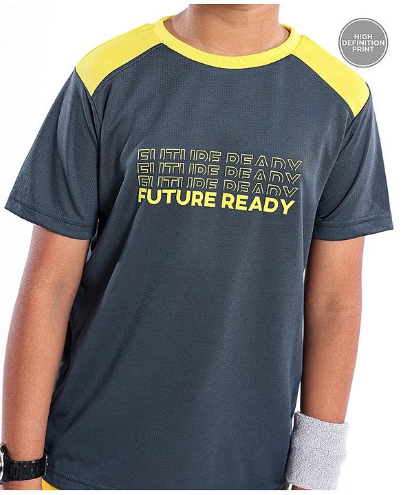 Pine Active Half Sleeves Text Print T Shirt -  Black Yellow