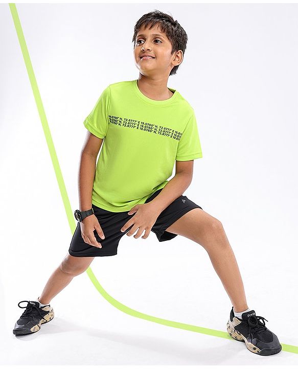 Pine Active Half Sleeves T-Shirt Text Printed - Green