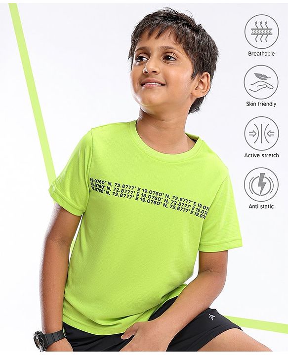 Pine Active Half Sleeves T-Shirt Text Printed - Green