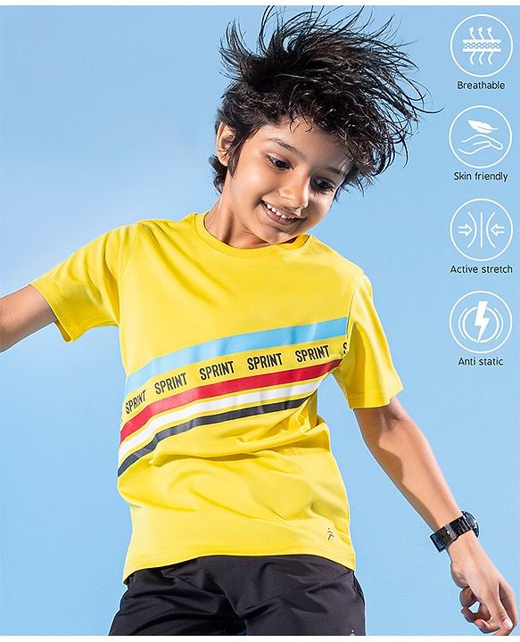 Pine Active Half Sleeves Tee Text Print - Yellow