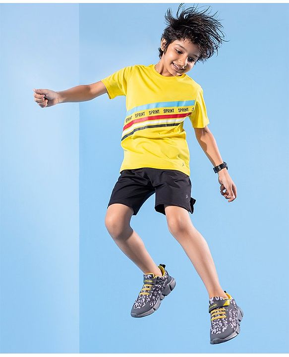 Pine Active Half Sleeves Tee Text Print - Yellow