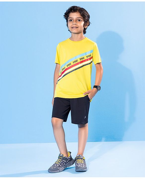 Pine Active Half Sleeves Tee Text Print - Yellow