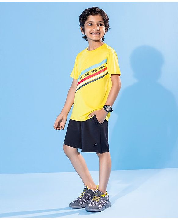 Pine Active Half Sleeves Tee Text Print - Yellow