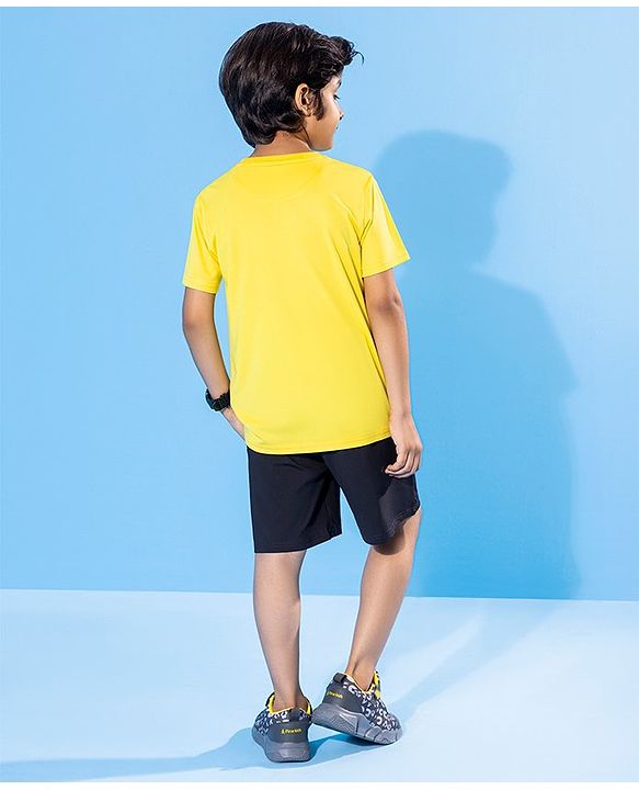 Pine Active Half Sleeves Tee Text Print - Yellow