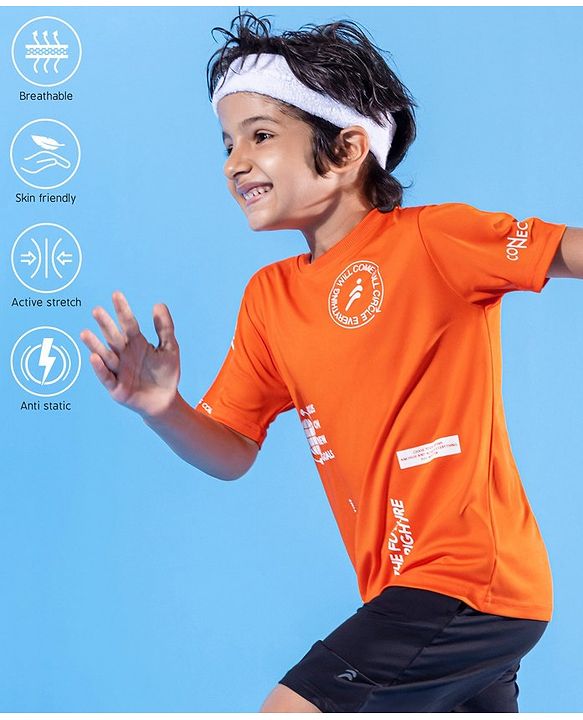 Pine Active Half Sleeves Quick Dry HD Print T-shirt - Orange