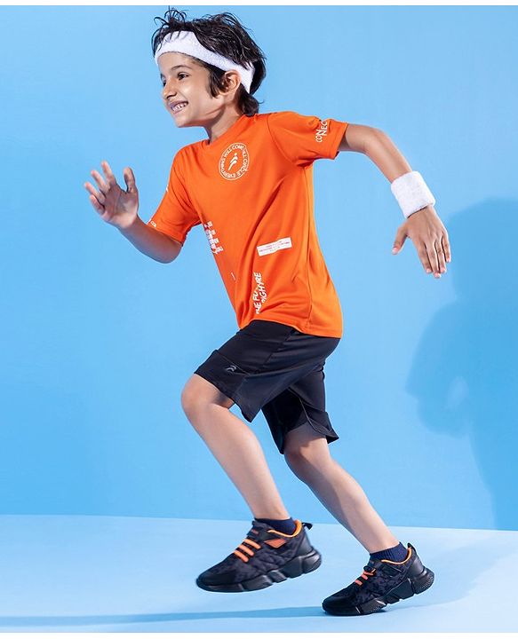 Pine Active Half Sleeves Quick Dry HD Print T-shirt - Orange