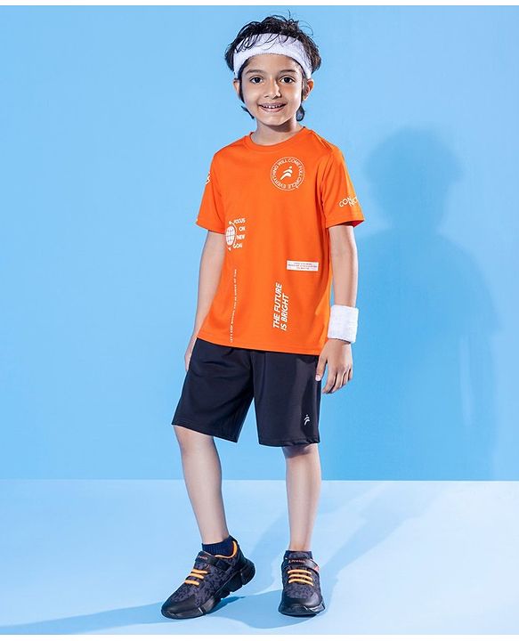 Pine Active Half Sleeves Quick Dry HD Print T-shirt - Orange