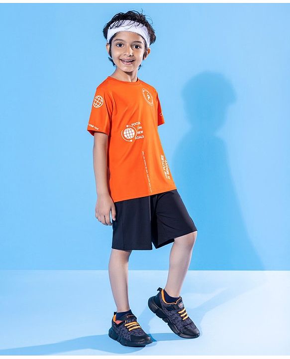 Pine Active Half Sleeves Quick Dry HD Print T-shirt - Orange