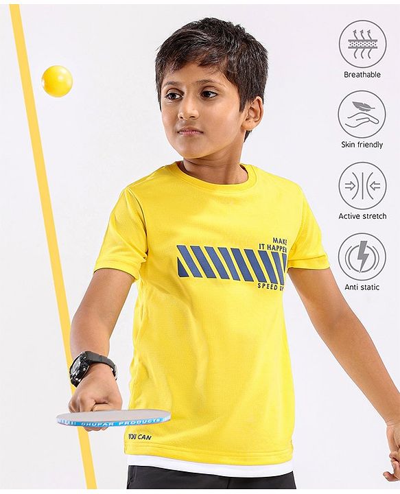 Pine Active  Skin Friendly & Breathable Half Sleeves T-shirt with HD Print - Yellow