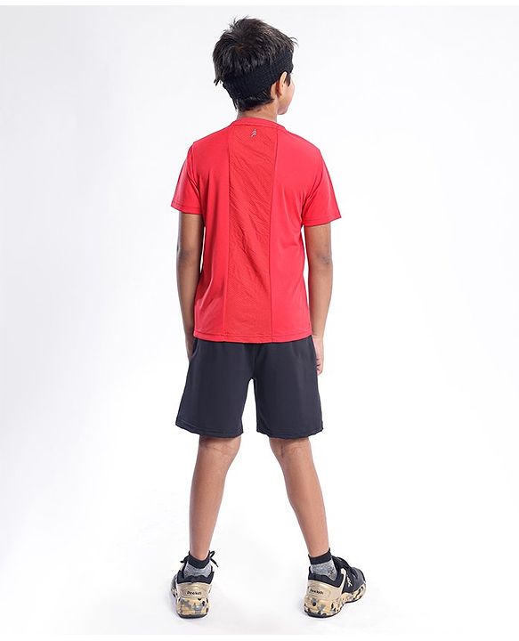 Pine Active Half Sleeves Quick Dry T-shirt with HD Text Print - Red