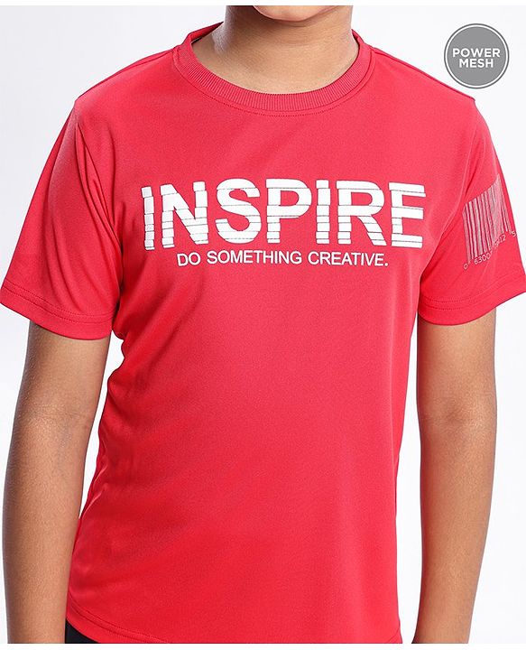 Pine Active Half Sleeves Quick Dry T-shirt with HD Text Print - Red