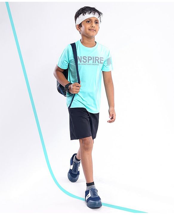 Pine Active Half Sleeves Quick Dry T-shirt with HD Text Print - Aqua Green