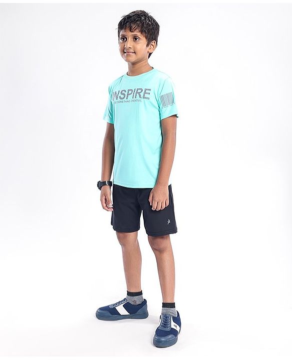 Pine Active Half Sleeves Quick Dry T-shirt with HD Text Print - Aqua Green