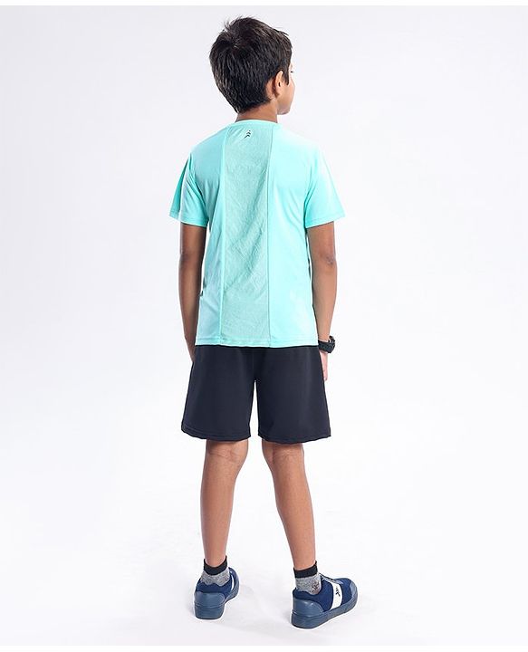 Pine Active Half Sleeves Quick Dry T-shirt with HD Text Print - Aqua Green