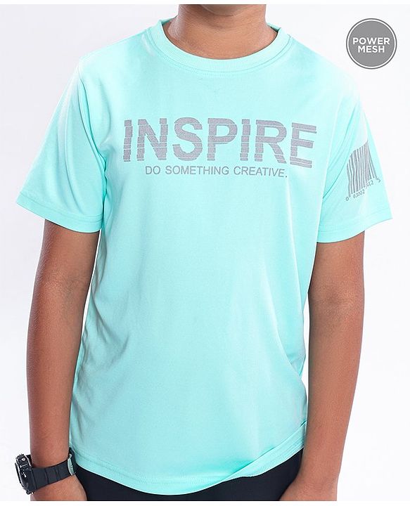 Pine Active Half Sleeves Quick Dry T-shirt with HD Text Print - Aqua Green