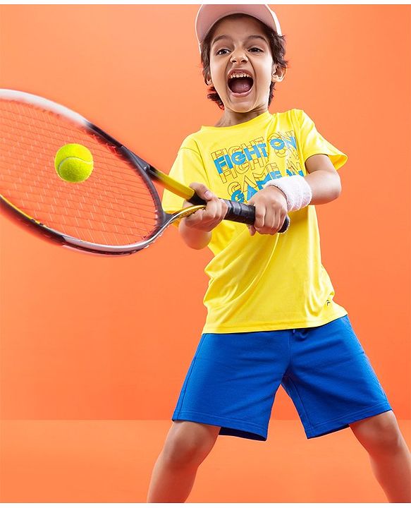 Pine Active Half Sleeves Tee Text Print - Yellow