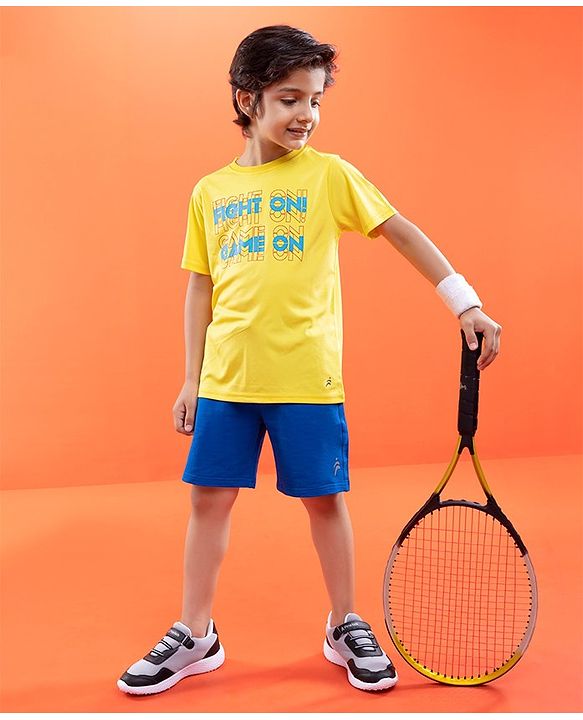Pine Active Half Sleeves Tee Text Print - Yellow