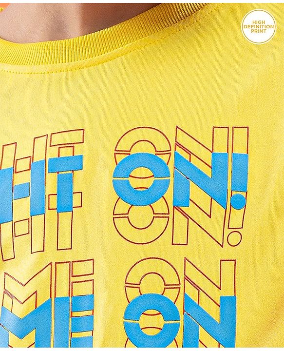 Pine Active Half Sleeves Tee Text Print - Yellow