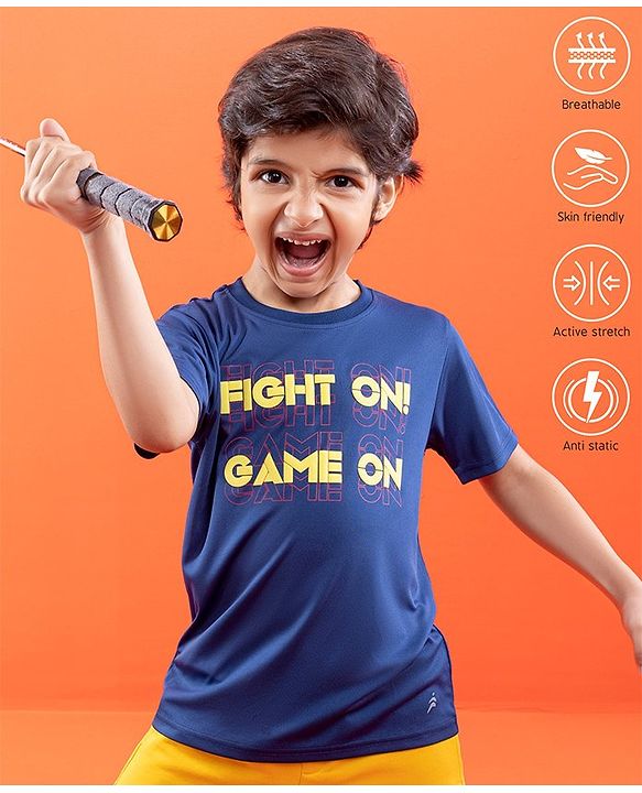 Pine Active Half Sleeves Tee Text Print - Dark Blue