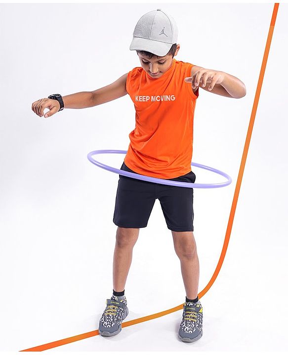 Pine Active Skin Friendly & Breathable Sleeveless Text Print T-Shirt - Orange
