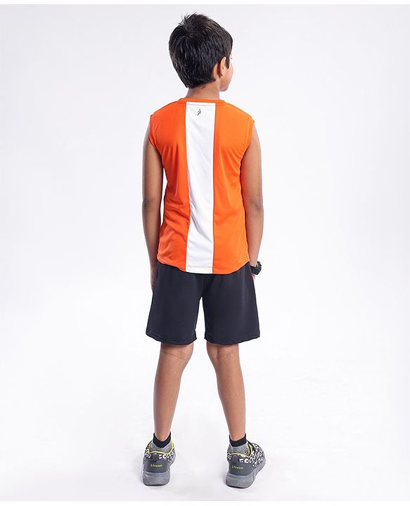 Pine Active Skin Friendly & Breathable Sleeveless Text Print T-Shirt - Orange