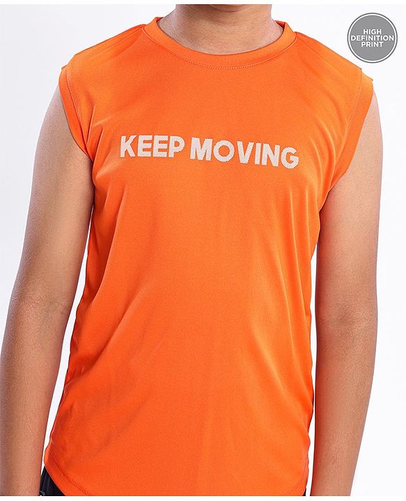 Pine Active Skin Friendly & Breathable Sleeveless Text Print T-Shirt - Orange
